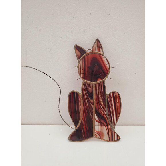 Dreamy Cat - Stained Glass handmade suncatcher, gorgeous maroon colour, cute, - Picture 5 of 10